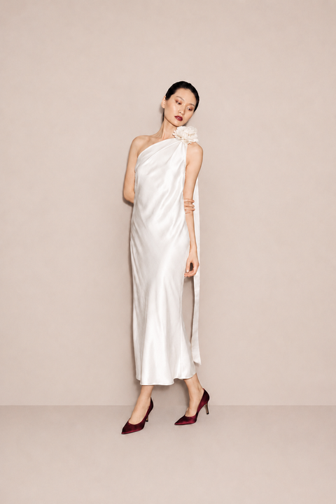 One Shoulder Dress with Flower