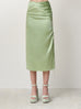 Side Ruched Silk Midi Skirt
