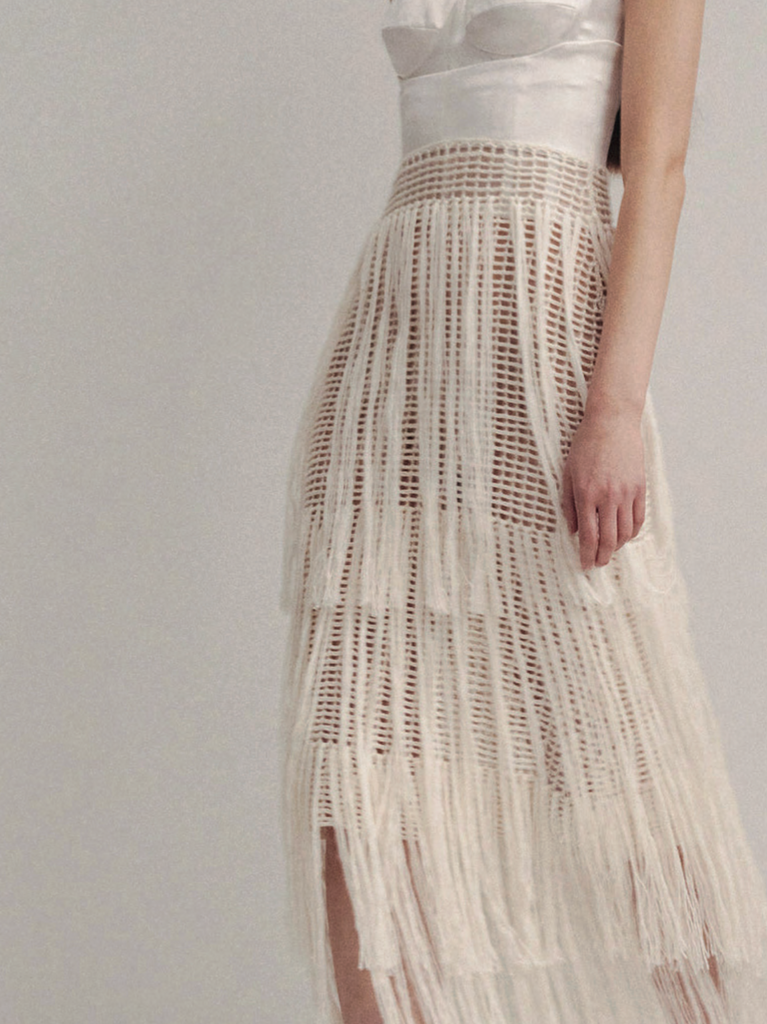 Bustier Dress with Crochet Fringe in Ecru – Alejandra Alonso Rojas