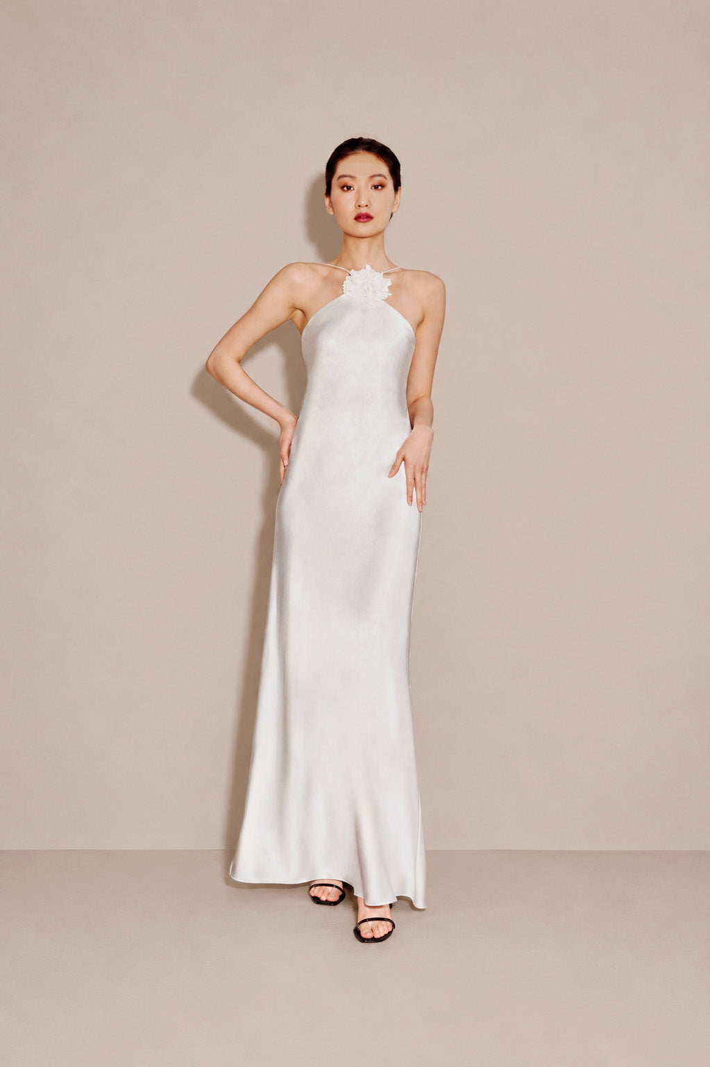 Halter Slip Gown with Flower