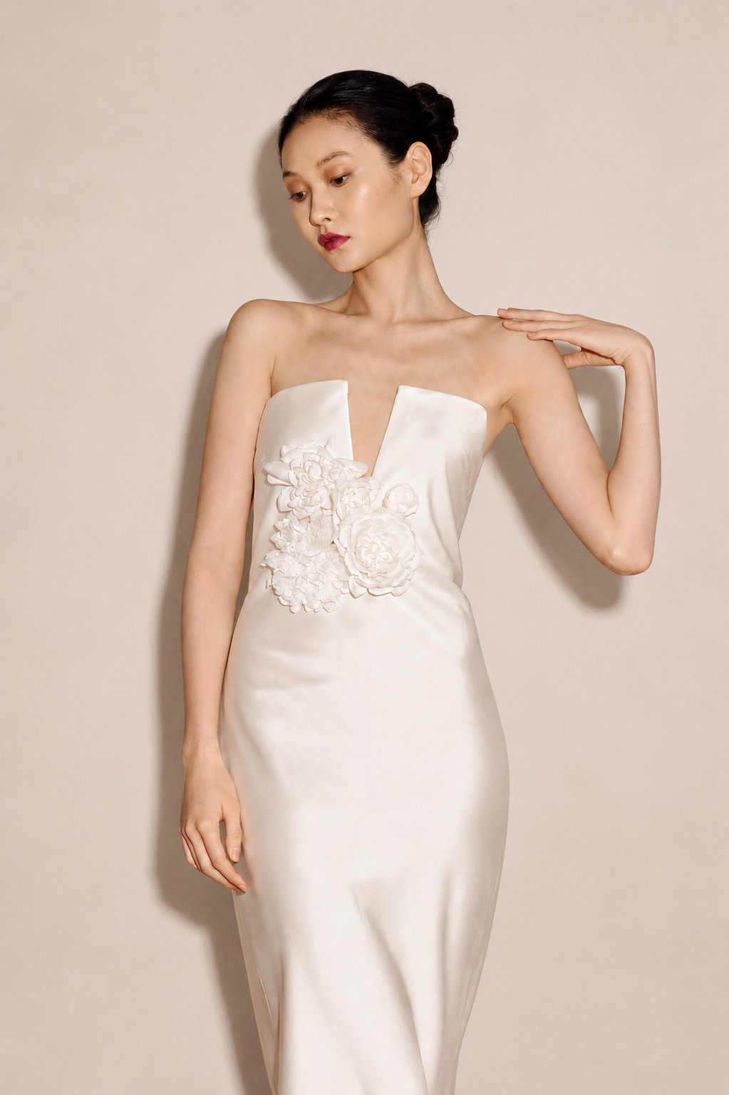 V-Neck Bustier Dress with Flowers