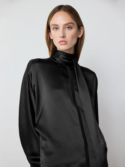 Silk Tie Blouse in Black