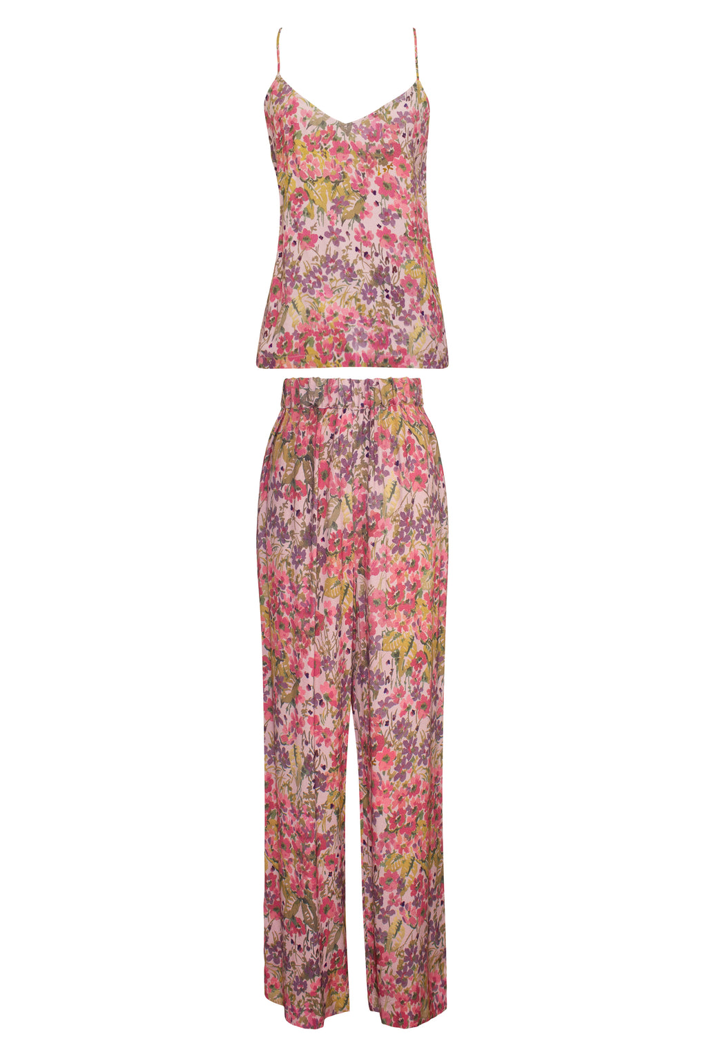 IBIZA BUGAMBILLA PINK CREPE PRINT TOP AND PANT SET