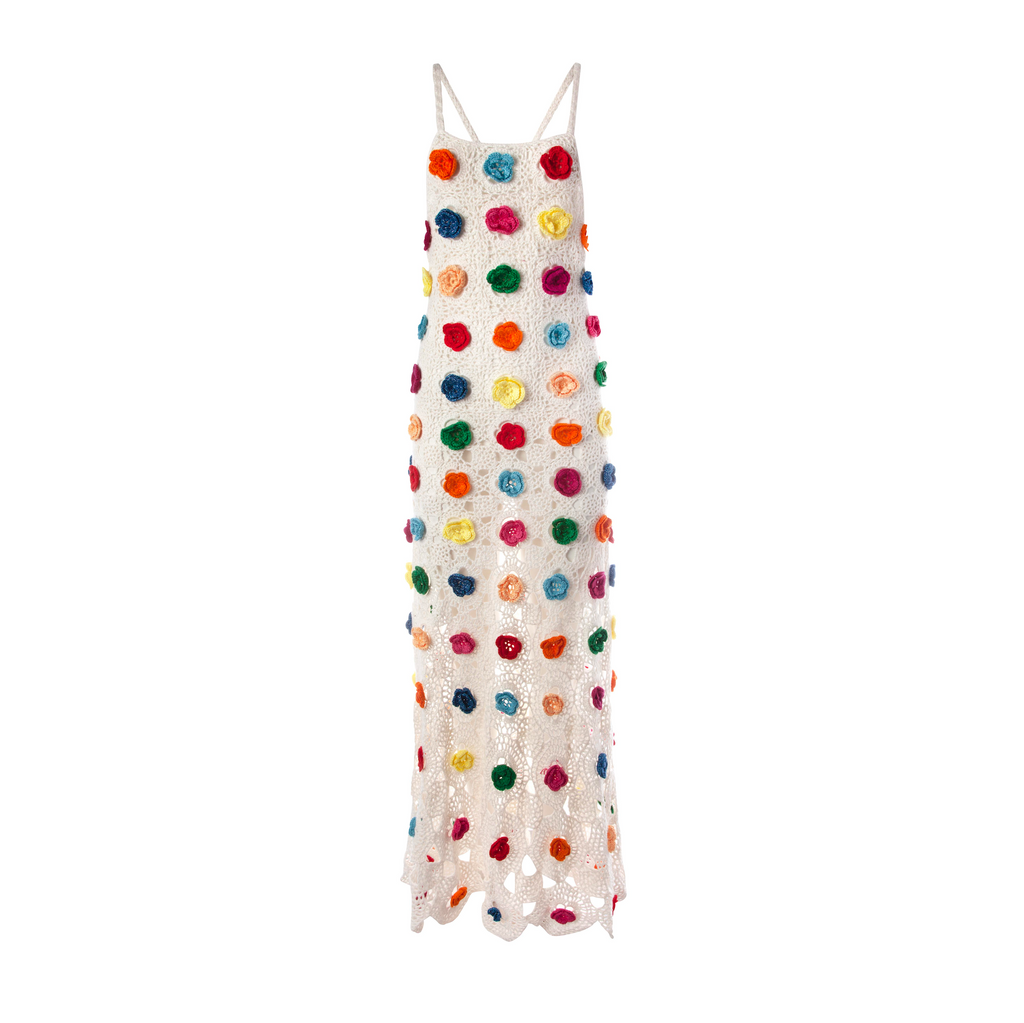 Crocheted Colorblocked Open-Back Maxi Dress