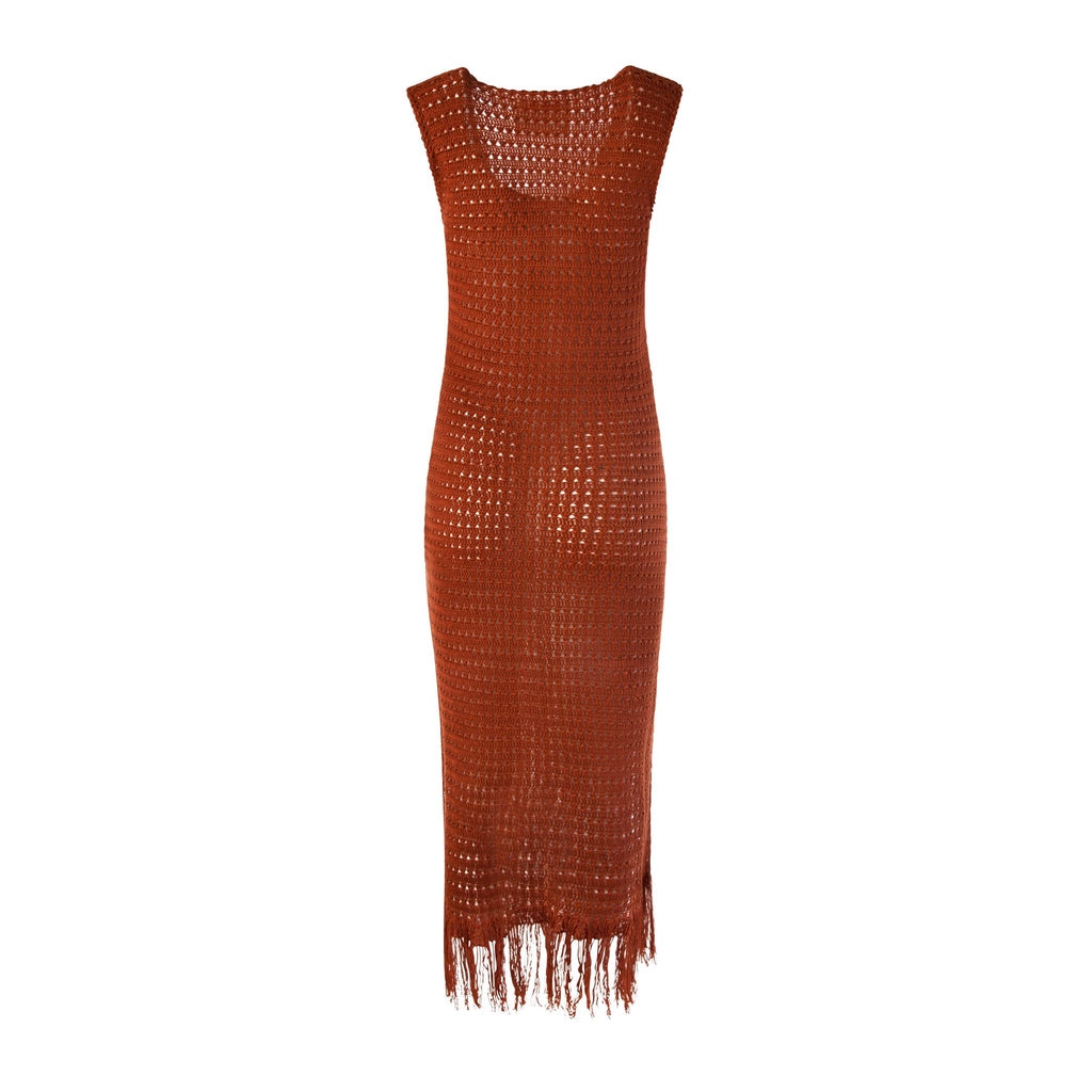 Shop the Indio Crochet Insert Deep V-Neckline Dress Red